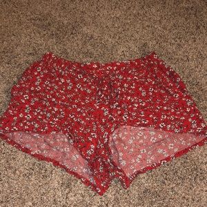 Small red and white flower printed shorts
